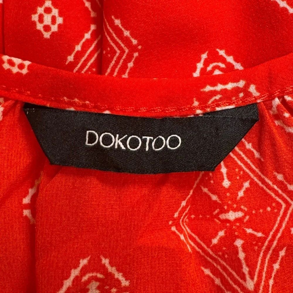 Elegant Red/Orange Boho Peasant Blouse with Pattern
